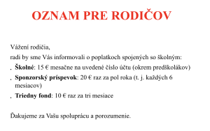 Oznam - Poplatky k školnému 
